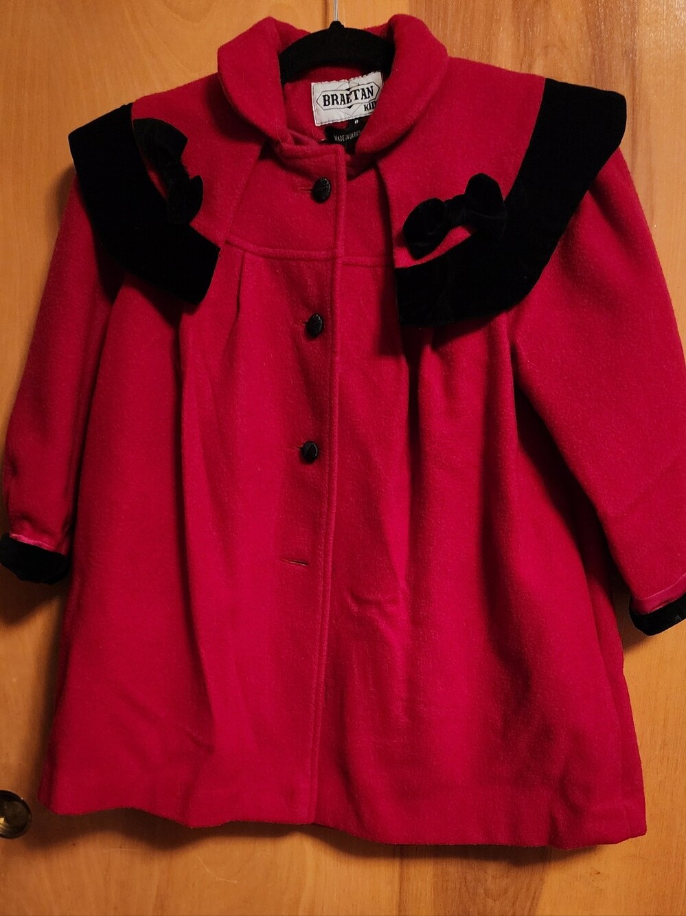 Vintage Braetan Red & Black Girls' Wool Coat